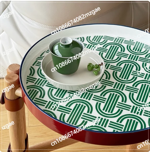 Creative Sofa Side Table Circular Solid Wood Small Unit Coffee Table Bedside Shelf Simple Removable Ceramic Tray Corner Tables
