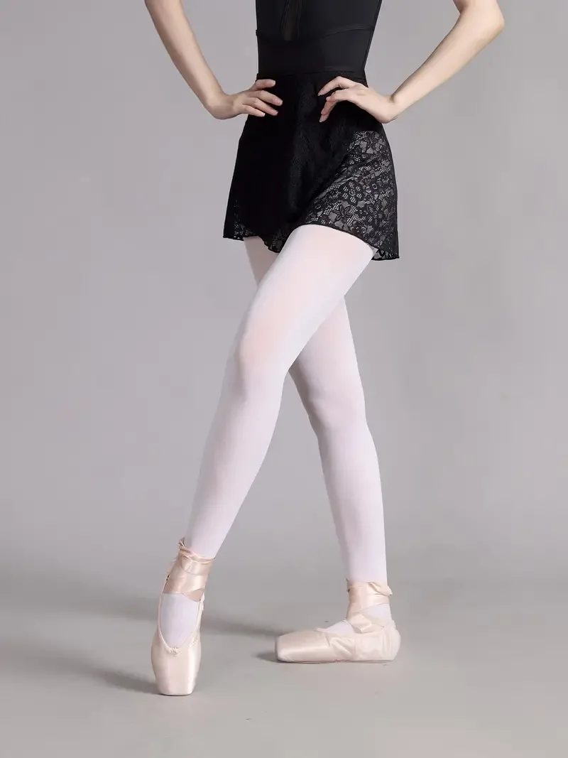 Elegant Black Ballet Wrap กระโปรงผู้หญิง Semi-Sheer Lace Dance กระโปรง Dancewear