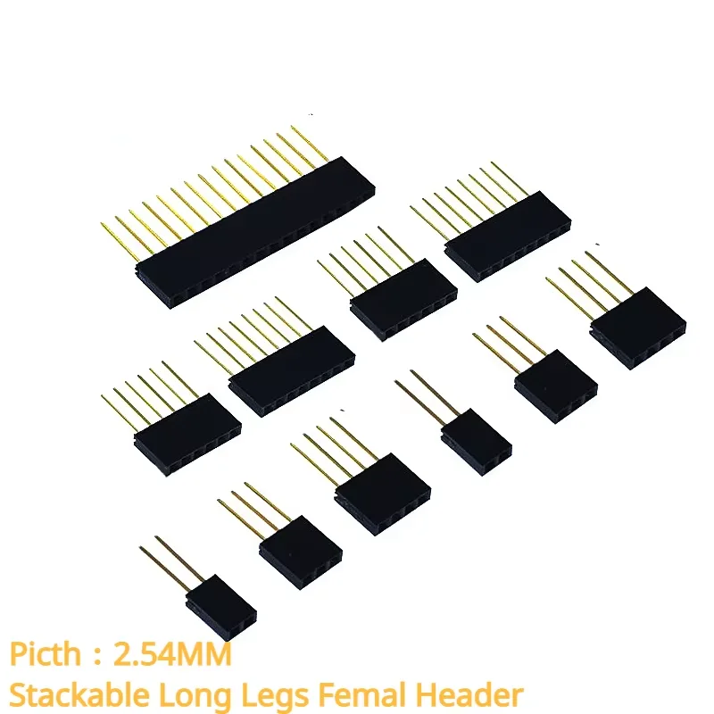 10Pcs 1X2/3/4/6/8/10/15 Pin 2.54MM Stackable Long Legs Femal Header For Arduino Shield Stlxy 11mm