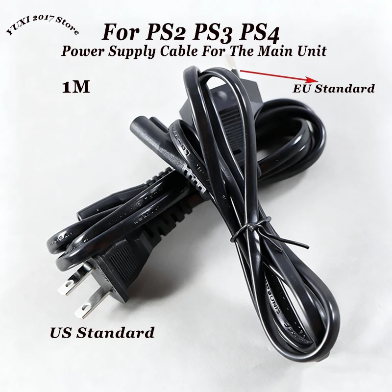 

1/2/5PCS For PS2 PS3 PS4 Power Cord 1M Long European Round Plug American Flat Plug For CD Player Laptop Radio