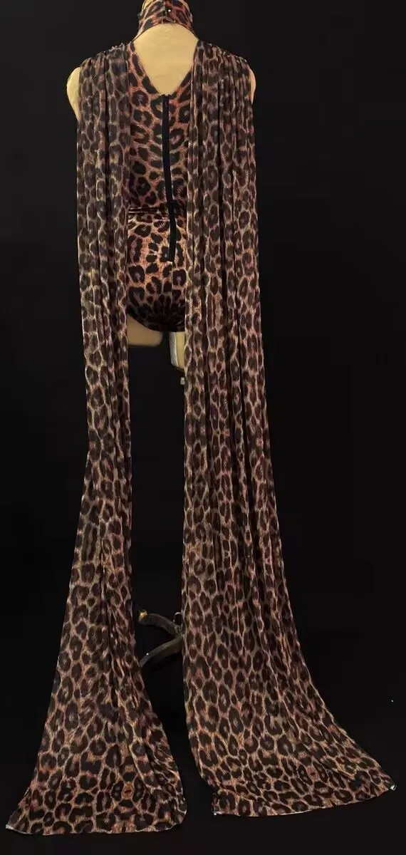 Mode Leopard Body Handschuhe Schal Gedruckt Geburtstag CLUB Feiern Sänger Tänzer Trikot Leistung Bühne Drag Queen Outfits