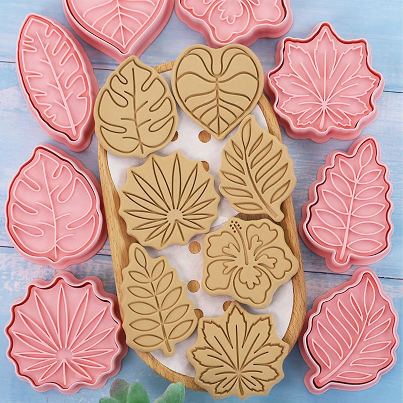 8pcs/set Tropical Leaf Cookie Cutters Plant Hawaiian Palm Leaf Biscuit Mold Cookie Stamps Baking Mold DIY Kitchen Baking Tools