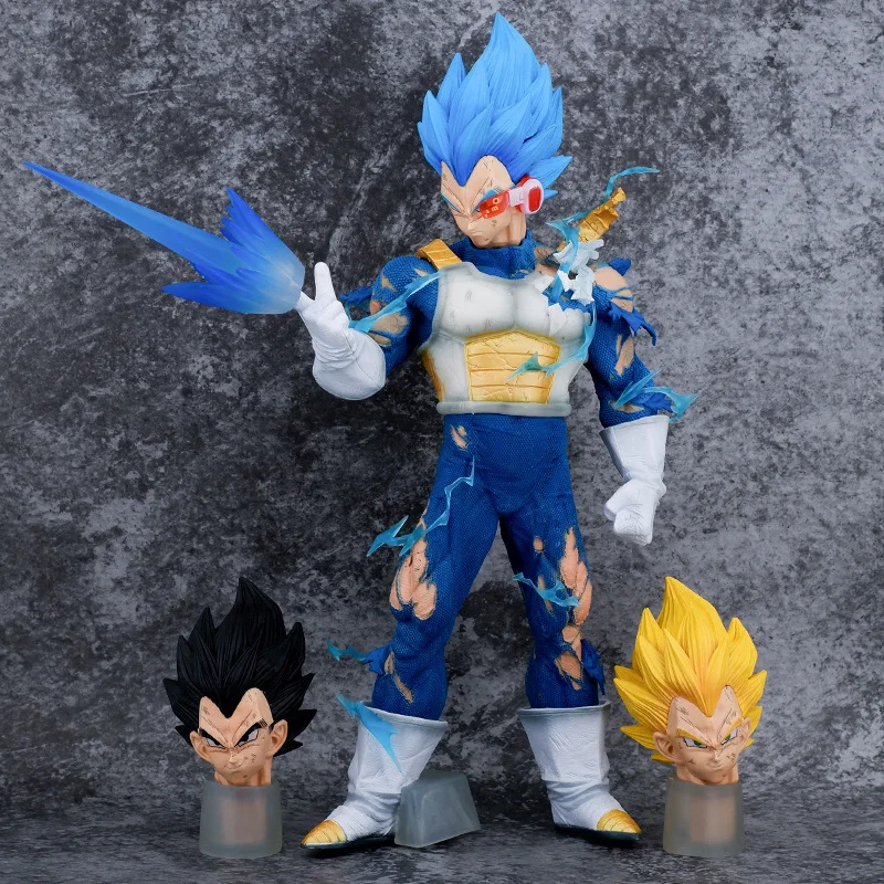 

45cm Dragon Ball Vegeta Battle Damage Three-Headed Replaceable Head Sculpture Statue Hand Model Anime Figure Collect Ornament