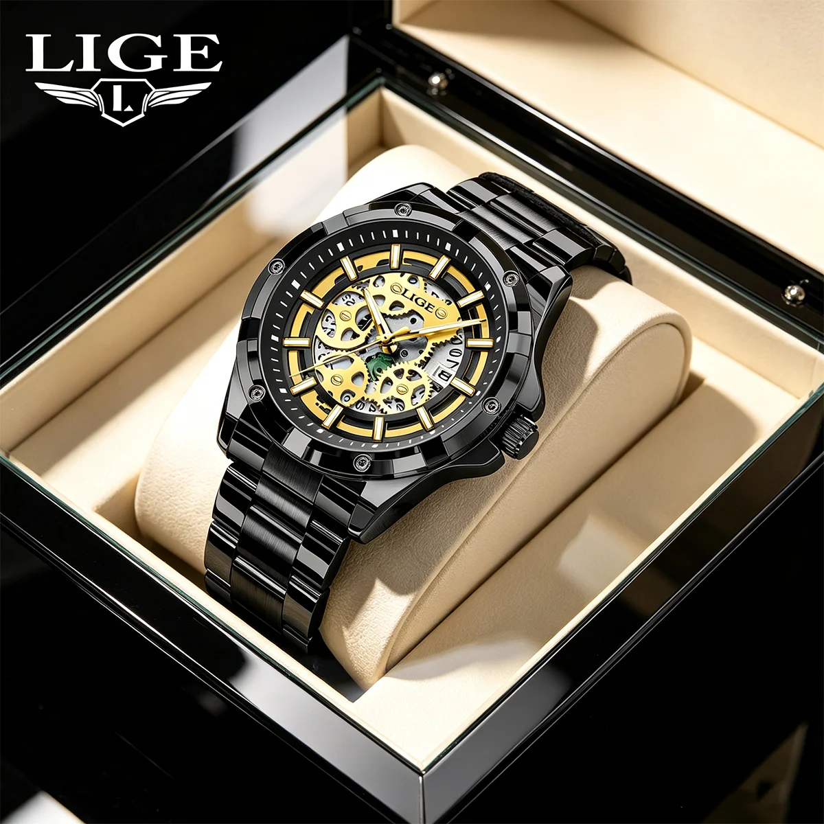LIGE 2026 Luxury Automatic Mechanical Man Watches Steampunk Dial Men Skeleton Watches Male Orologio Man Clock Relogio Masculino