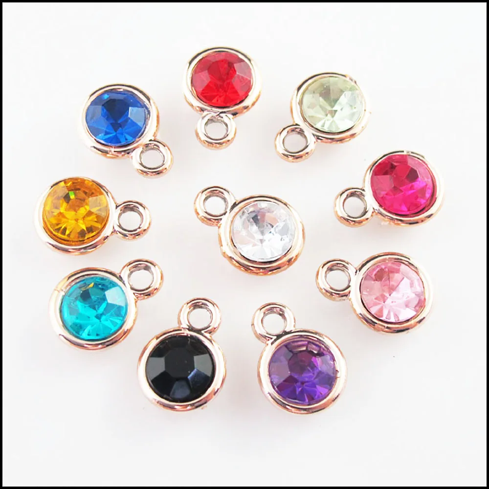 Fashion 30Pcs Mixed Crystal KC Gold Color Round Circle Charms Pendants 11x15mm