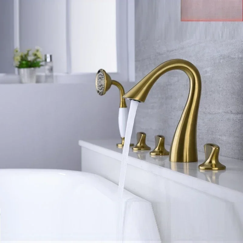 Copper household bathtub faucet, hot and cold cylinder side split, rain shower faucet five-piece set