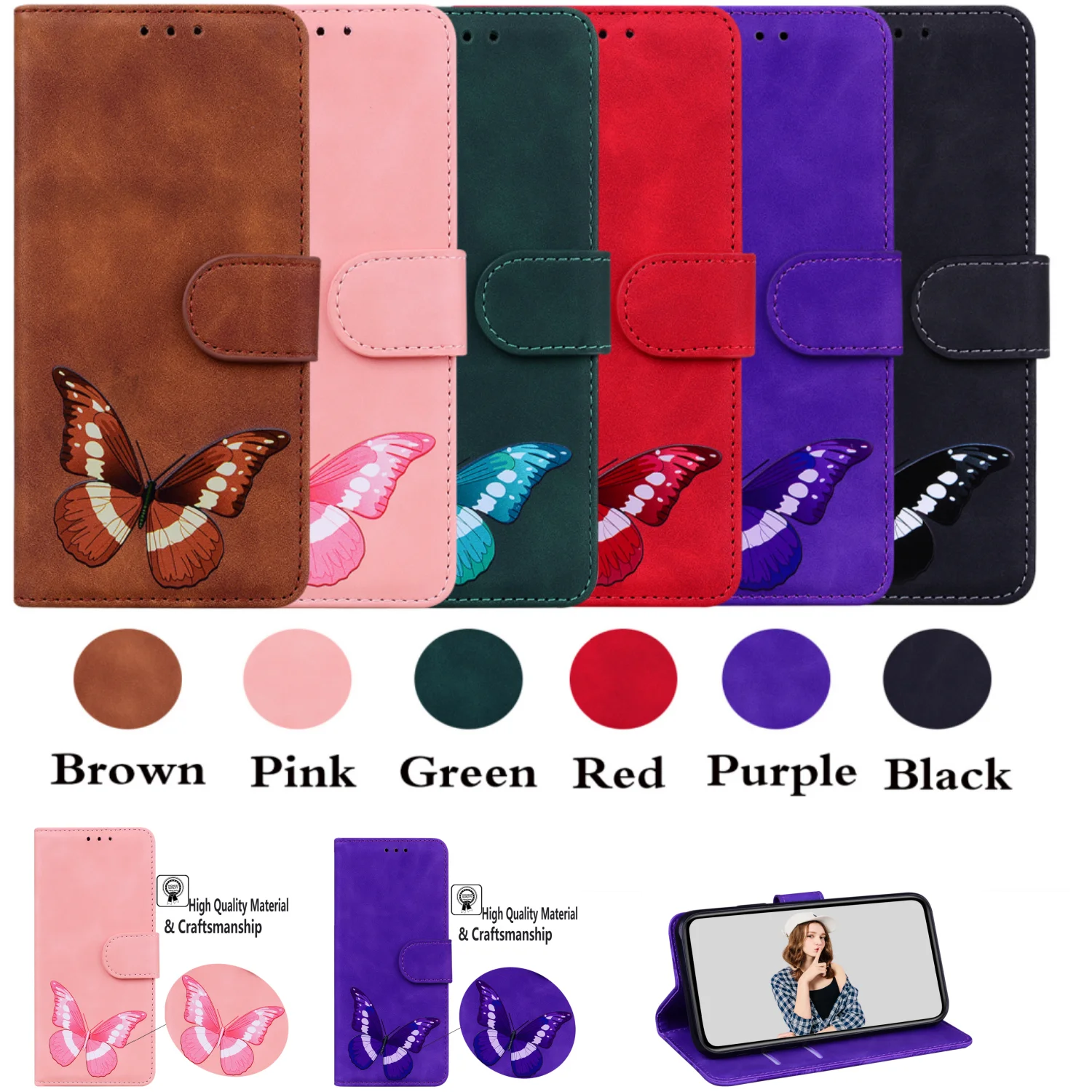 Butterfly Magnetic Flip Case For Xiaomi 14 13 lite Civi 2 POCO F5 F5 PRO 13T 13T PRO Mini Wallet Card Solt Phone Cover Coque