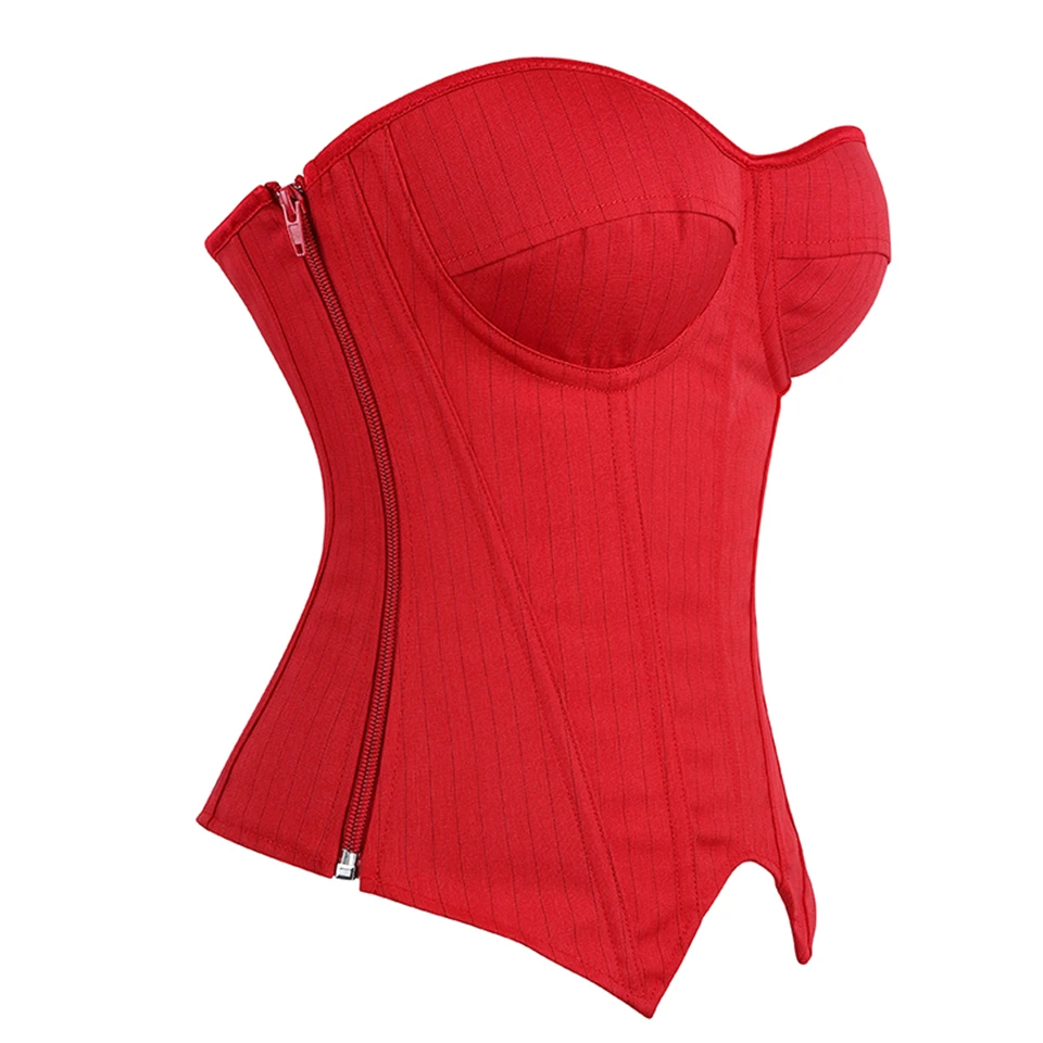Becirzet Damen Overbust-Korsett mit Reißverschluss, gestreift, Schnür-Bustier, Taillenformer, Bauchkontrolle, Shapewear, Oberteil für Bürodamen – Detail 24