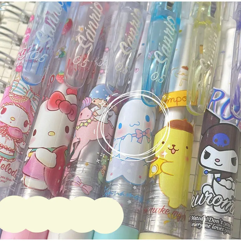 5/6/8 pçs conjunto kawaii sanrio rolo bola caneta dos desenhos animados anime papelaria kuromi minha melodia cinnamoroll 0.5mm preto uso do estudante