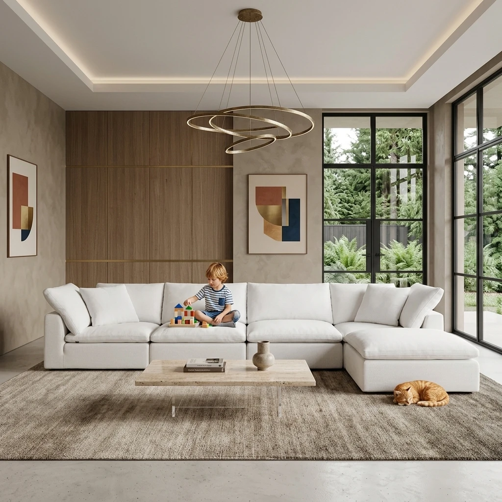 Vacuum Compressed Modular Cloud Sofa L Shape Sectional Eco-Friendly Durable Soft Comfort Living Room Apartment Villa