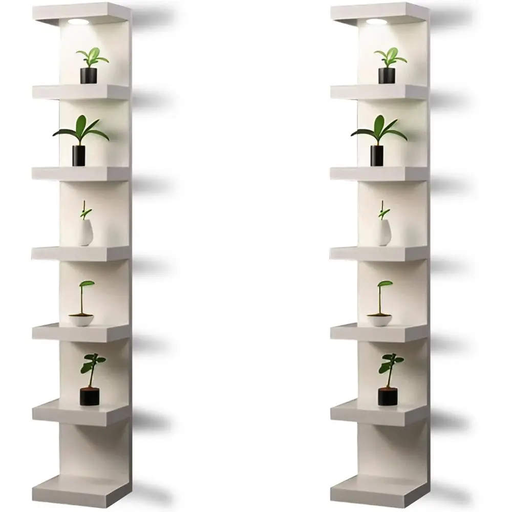 

7-Tier Wall Shelf Unit, 11.75x74.75, Ideal for Home Wall Mounting, White with LED Light