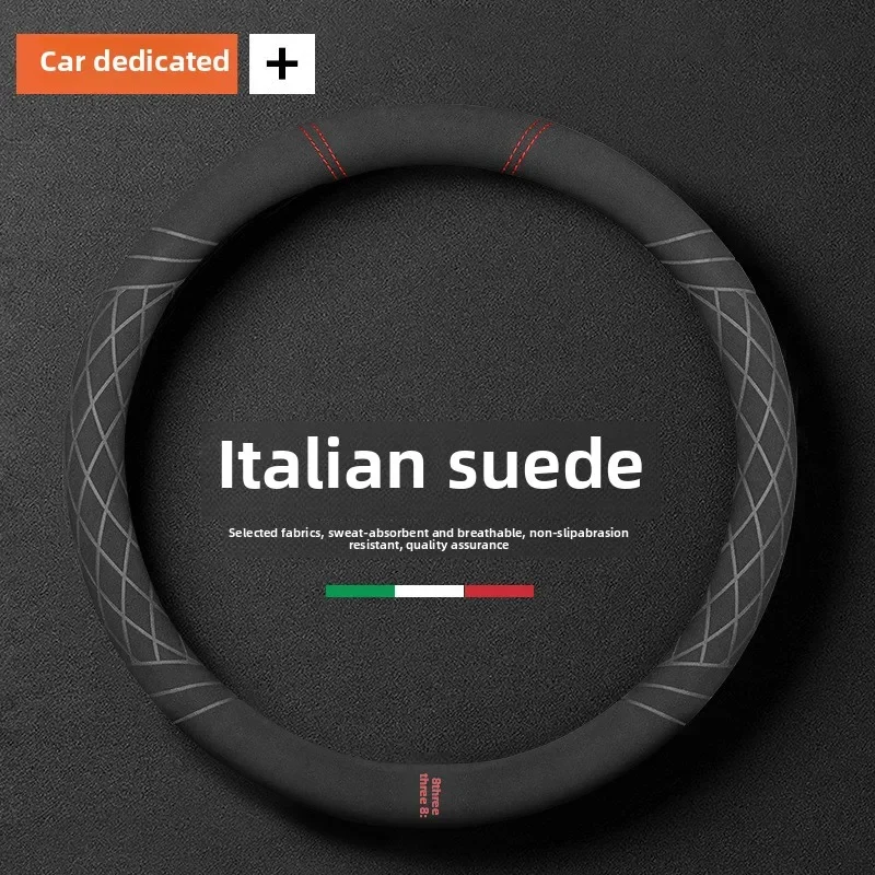 

Car Steering Wheel Covers Cowhide Suede Steering Wheel Cover Wrap Universal 37-38cm Breathable Steering Covers Car Accessories