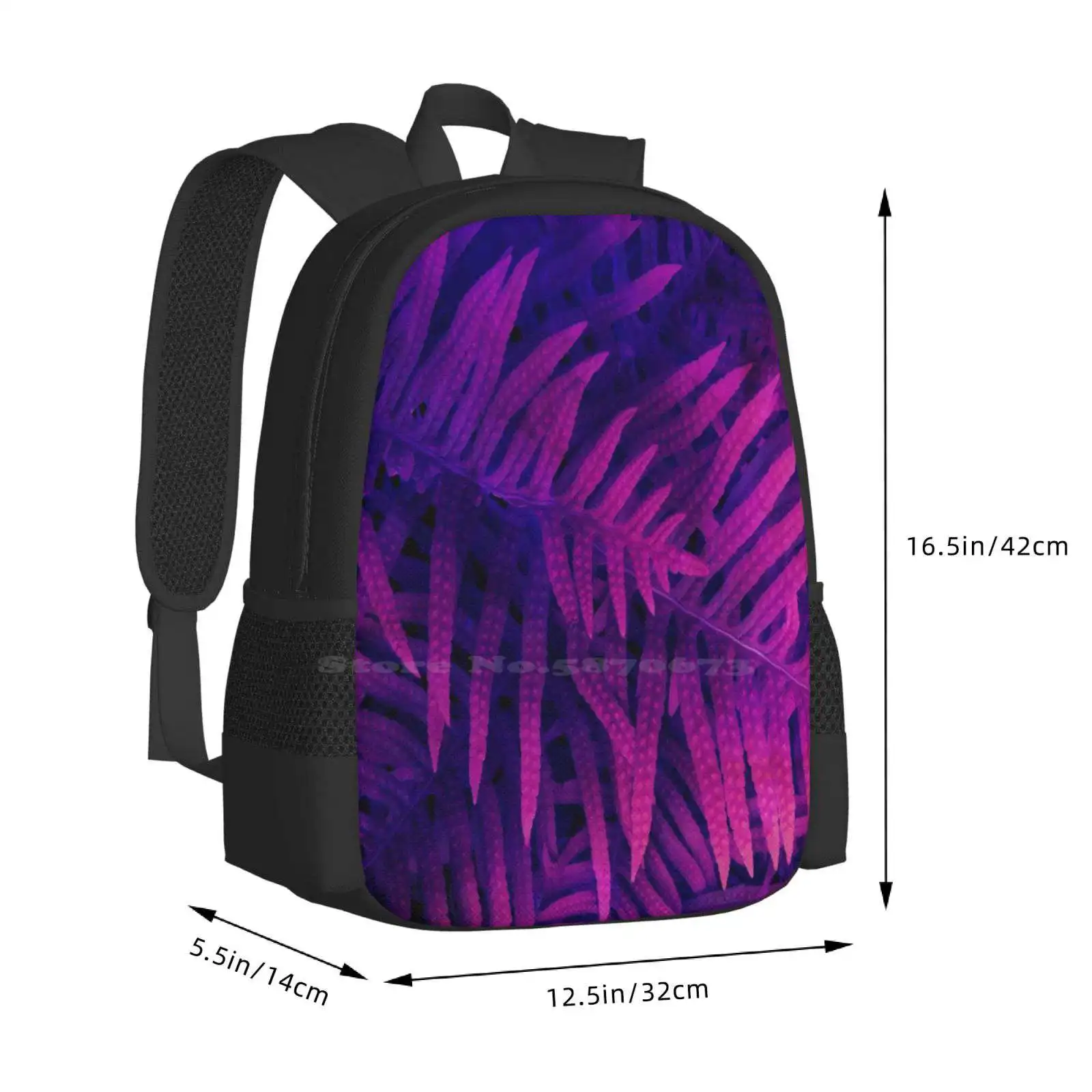 Ferns Hot Sale Schoolbag Backpack Fashion Bags Fern Leaf Foliage Pink Blue Plant Nature Fluo Color Nice Cute Lovely Beautiful image 3
