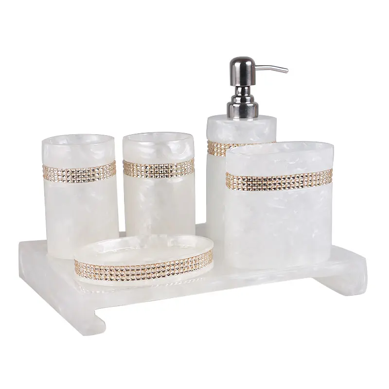 2020 new bathroom products 6 piece set resin pearl white bathroom set