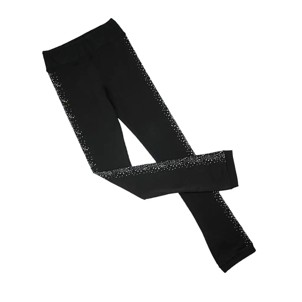 Adult Kids Cotton Fleece Skating Pants Outfit Crystal Design Dance Yoga Leggings for Ice Figure Skating Performance