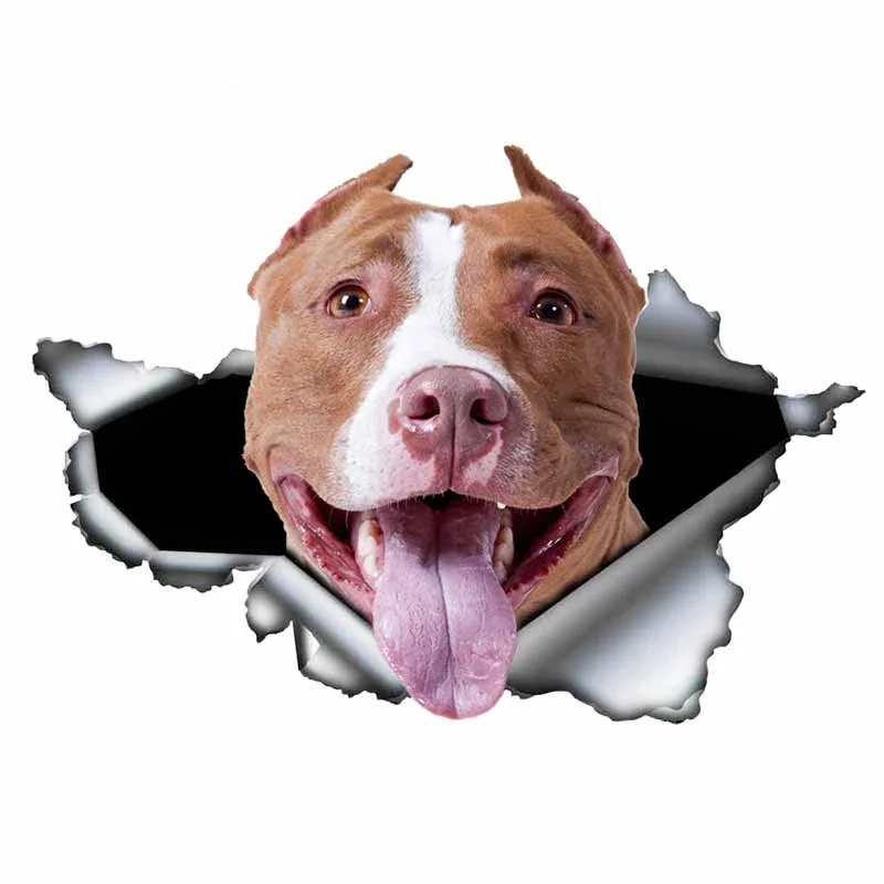 LYKX Blue Pitbull Dog Car Sticker Creative Torn Metal Decal Waterproof  StickersCar Styling Pet Car Decoration