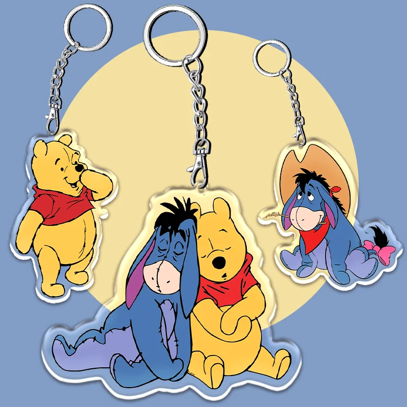 12cm Pooh Bear Keychain Backpack Pendant Fun Car Key Pendant Acrylic Transparent Accessory Children's Gift Cute Peripherals