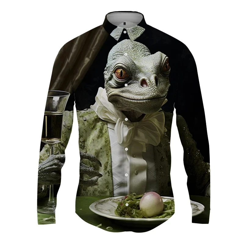 Cold-Blooded Lizard 3D Printed For Men Shirts High Quality Clothing Casual Long Sleeve Lapel Tops Streetwear Shirts & Blouses