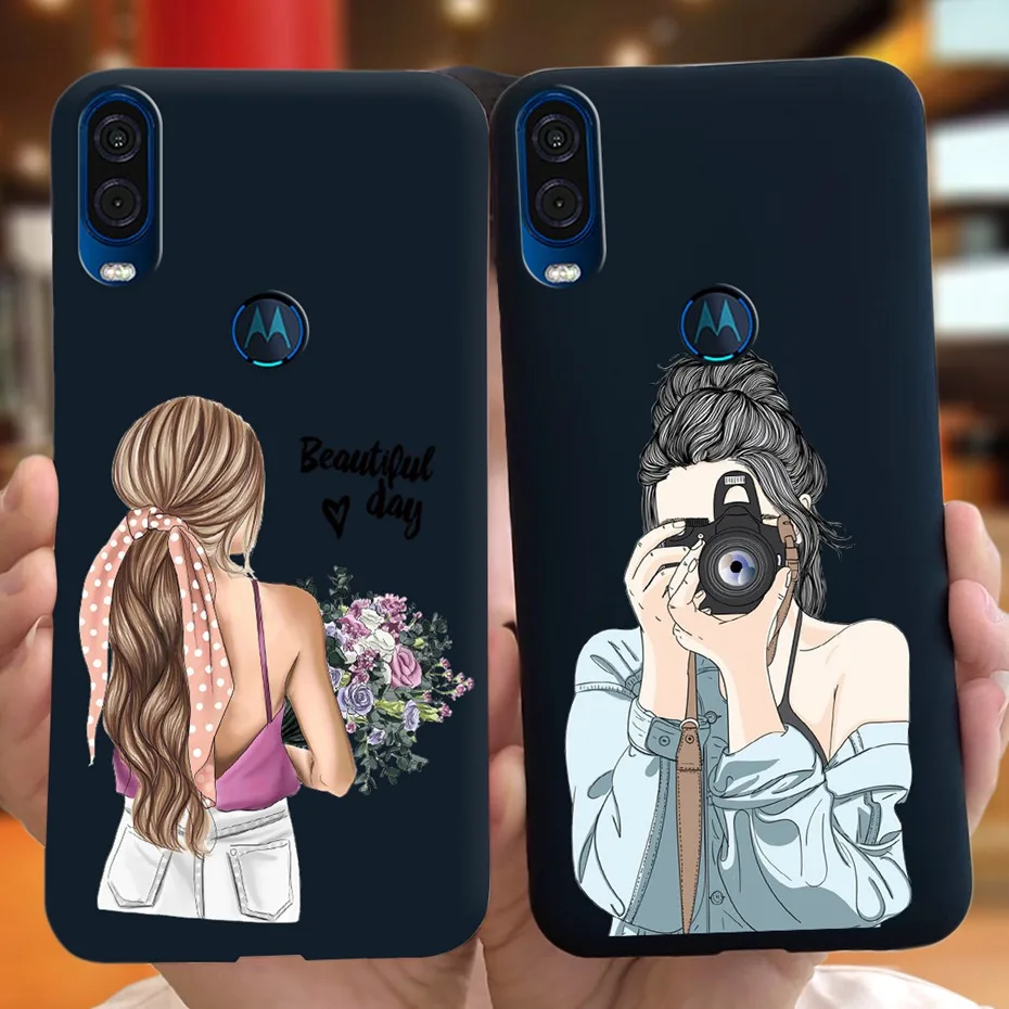 Cute Phone Case For Motorola Moto One Vision / Moto One Macro Soft TPU Black Silicon Cover Cases For MOTO Onevision XT1970