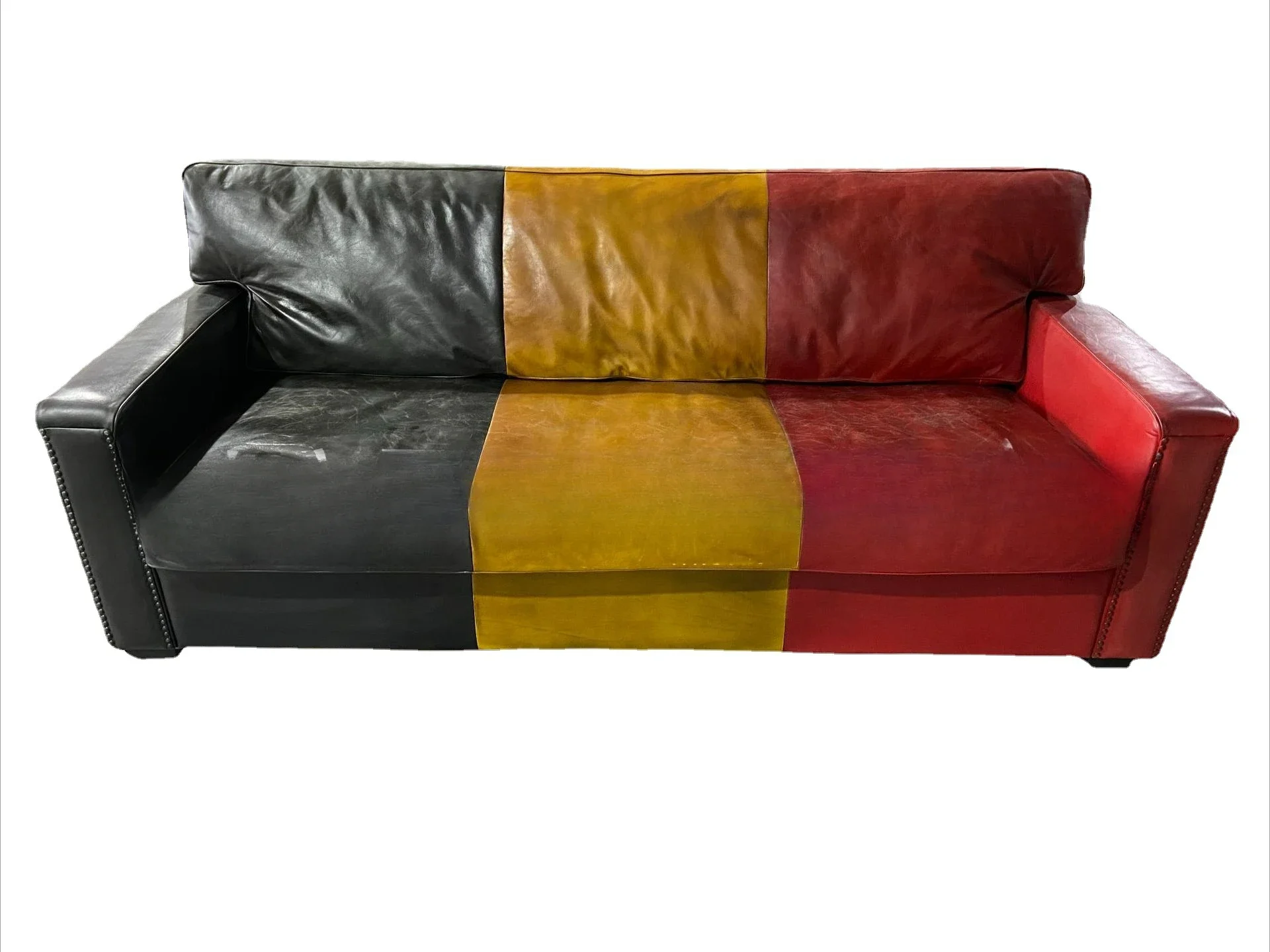 Art retro furniture hand-polished first-layer cowhide full leather sofa