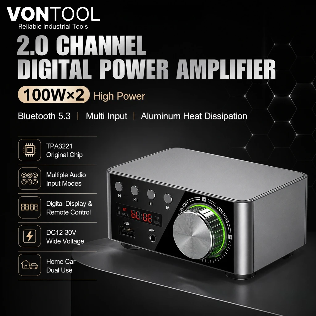 

VONTOOL TPA3221 100W×2 Mini Bluetooth 5.3 Power Amplifier Hi-Fi 2.0 Channel Stereo Amp for Home Car Audio