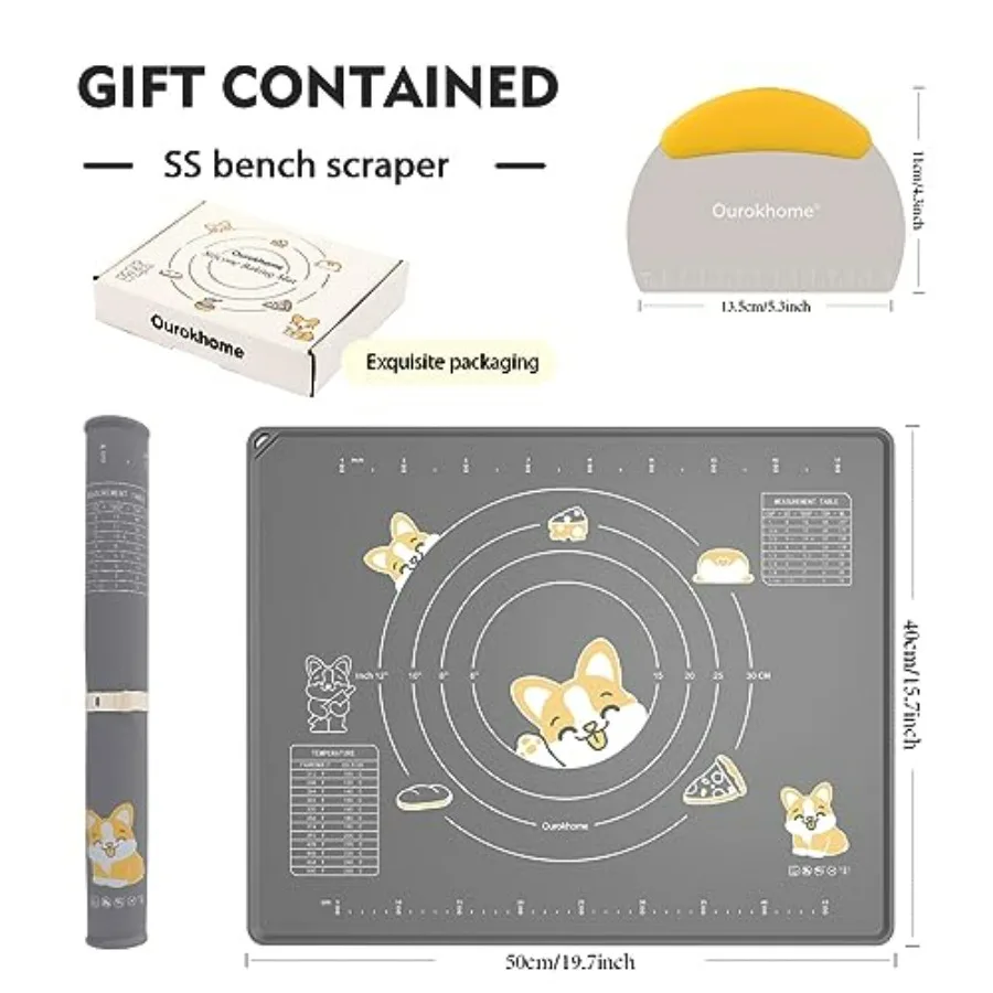 حصيرة خبز من السيليكون، 20 بوصة × 16 بوصة سميكة جدًا غير لاصقة ومضادة للانزلاق، حصيرة عجين دوارة للسلطة، بيد واحدة