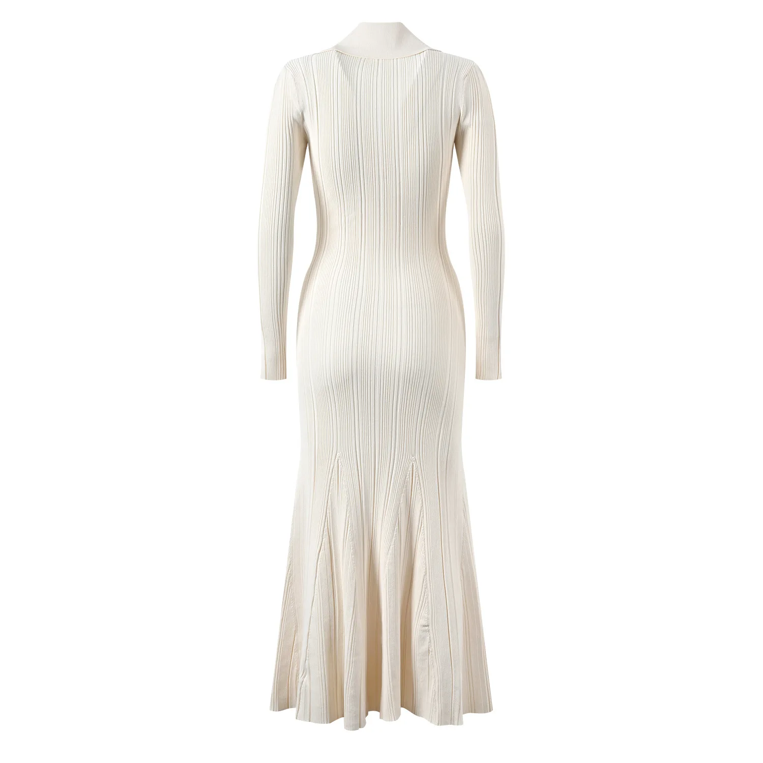 Women's knitted dress Long sleeve 2024 spring/fall women's new ivory white fishtail dress elegant ribbed slim