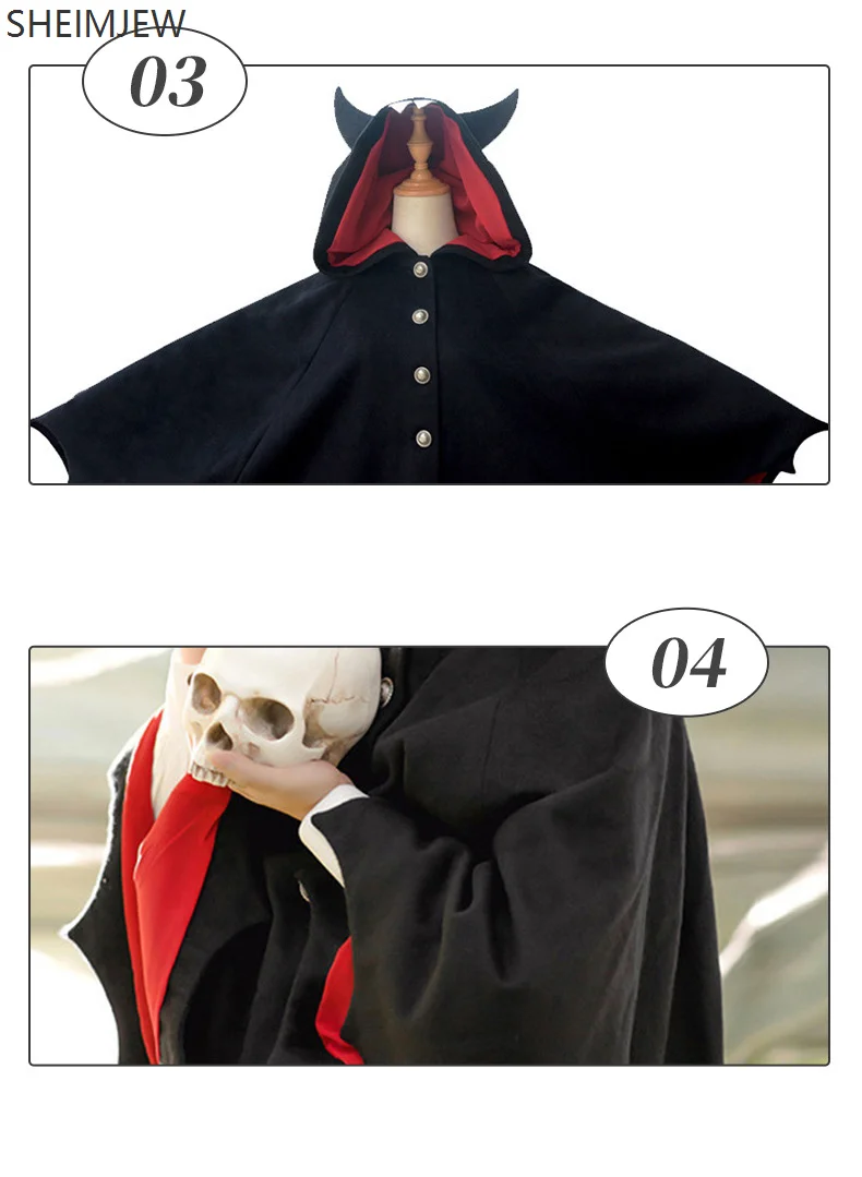 Mantello con cappuccio Mantello Cappotto Cosplay per bambini Halloween Punk gotico Diavolo nero Ala di pipistrello Ali demone Costume Lolita Girls Cape 2025