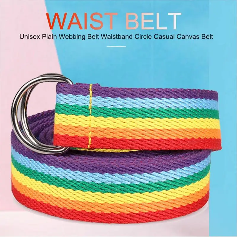 Waistband Circle Belt Rainbow Colors Exquisite Waist Belt For Women Lady Pretty Canvas Thin Skinny Waist Belt Dress Accessory