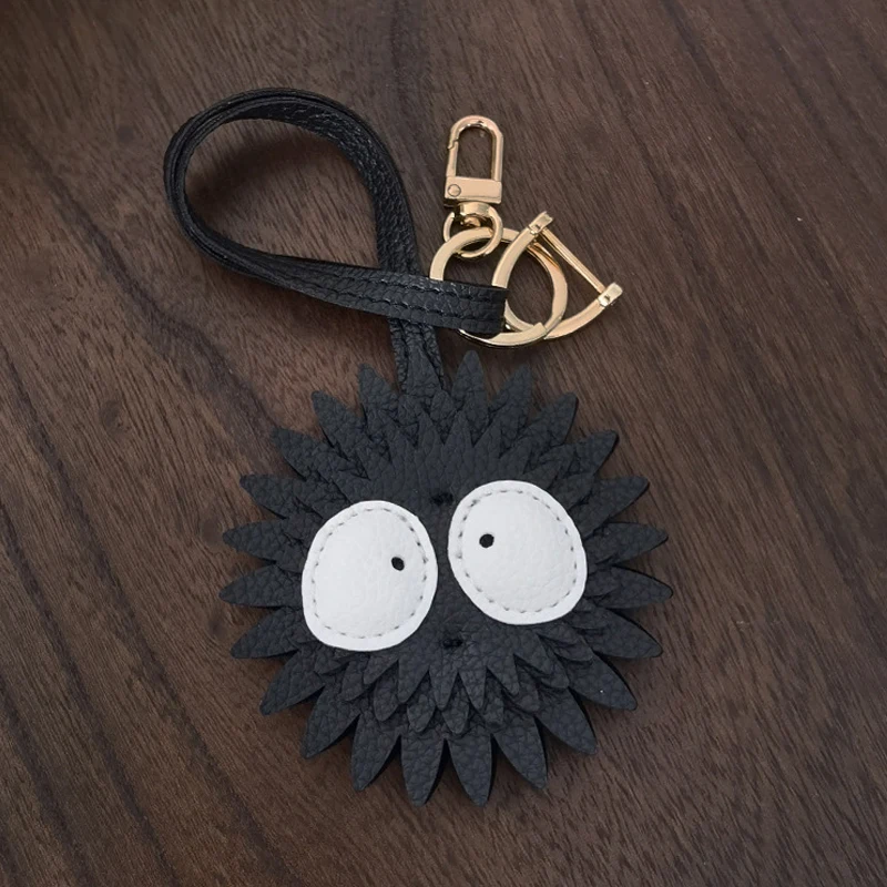 Dustbunny Soot Sprite Leather Keychain  Black Coal Ball Handmade Cute Stuff Inspirational Gifts for Women Car Backpack Purse Acc