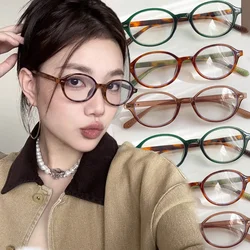 Y2K Oval Frame Glasses Women Retro Leopard Brand Shades Eyewear Computer Reading Eyeglasses Anti-blue Light Eye Decorative