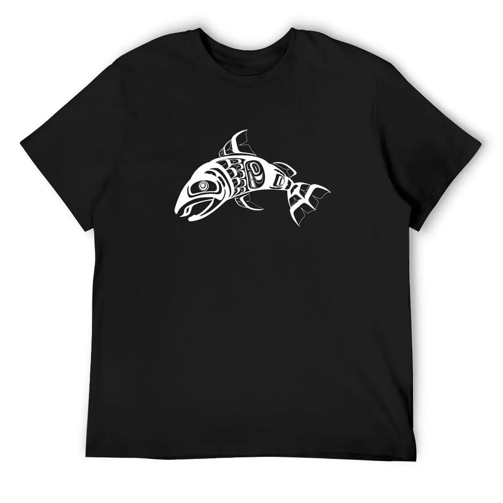 White Salmon native formline design T-Shirt aesthetic clothes cotton graphic tees men clothing