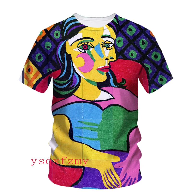 

Picasso Oil Painting 3D Printing HD Art Graffiti Personality Fashion Men And Women Round Neck Short Sleeve Street Casual T-shirt