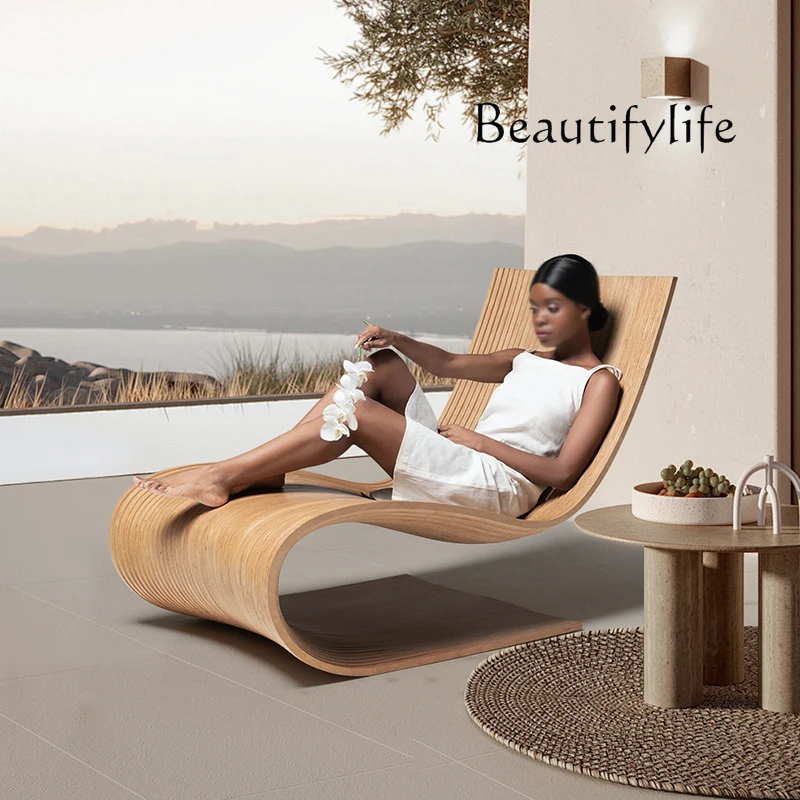 

Balcony Shaped Lounge Chair Italian Minimalist Single Leisure Balcony Chair Designer High-end Solid Wood Sofa Chair