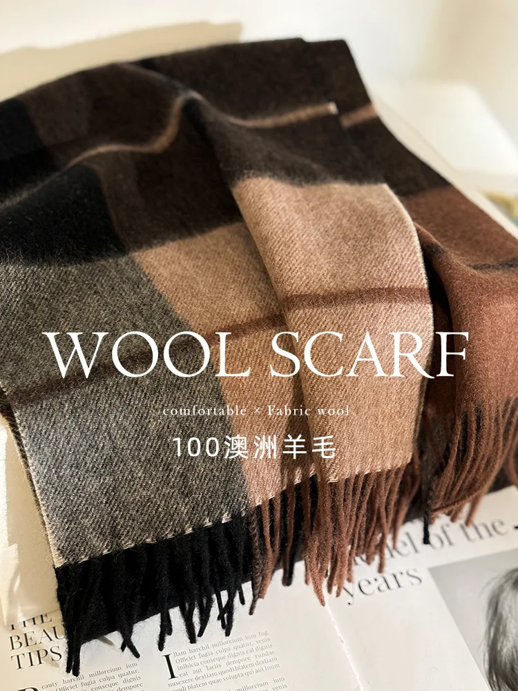 

100% Wool Australian Scarf Women - Minimalist Plaid Couple Narrow Long Scarf, Winter Versatile Neck Warmer