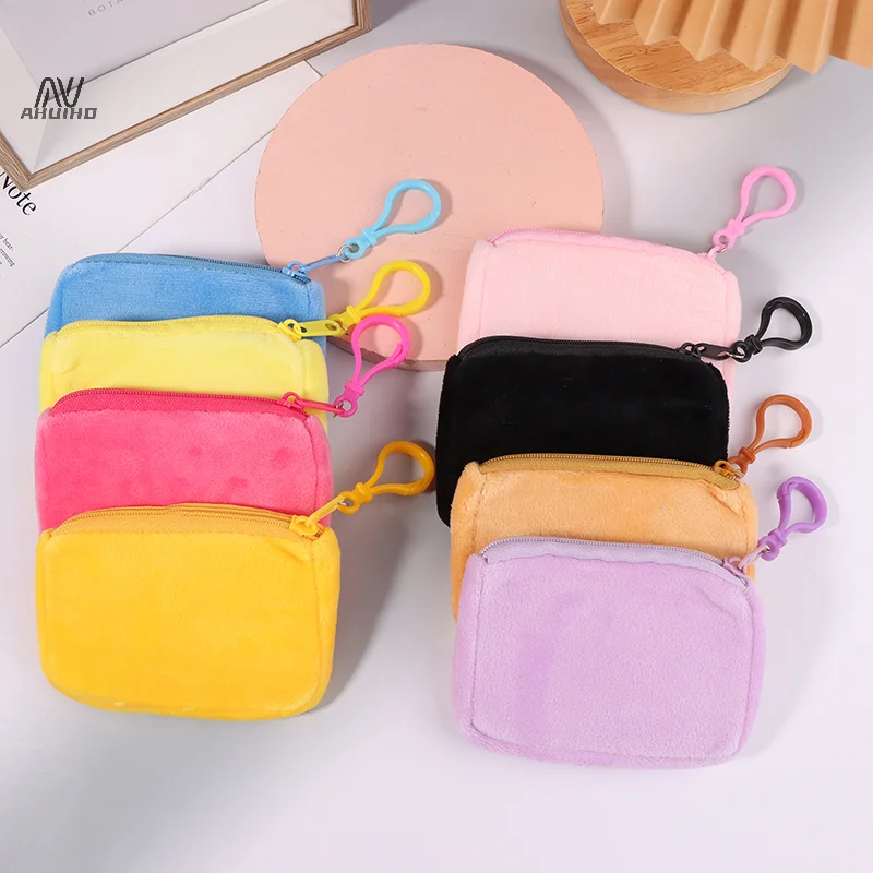 Solid Plush Coin Purse Women's Cute Wallet ID Card Bag Keychain Minimalist Coin Bag Kawaii Wallets for Women