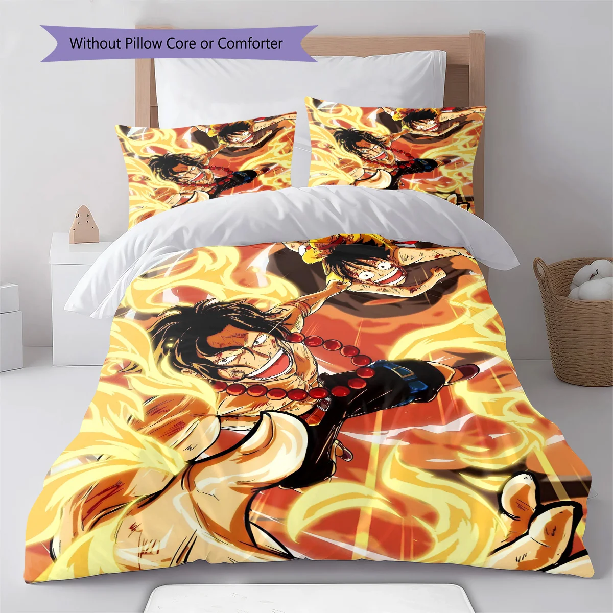 One Piece Luffy Close Up Chibi Bedding Set Anime Duvet Cover Polyester Soft Bed Linen Set -QJY