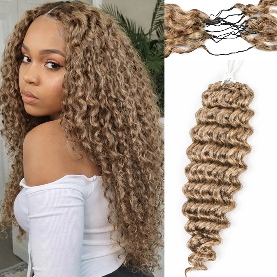 

Наращивание волос для крючкового плетения Deep Wave: натуральные волосы 12A, медово-русые, кудрявые, с эффектом перьев, для женщин, в стиле бохо, без узлов, предварительно разделенные.