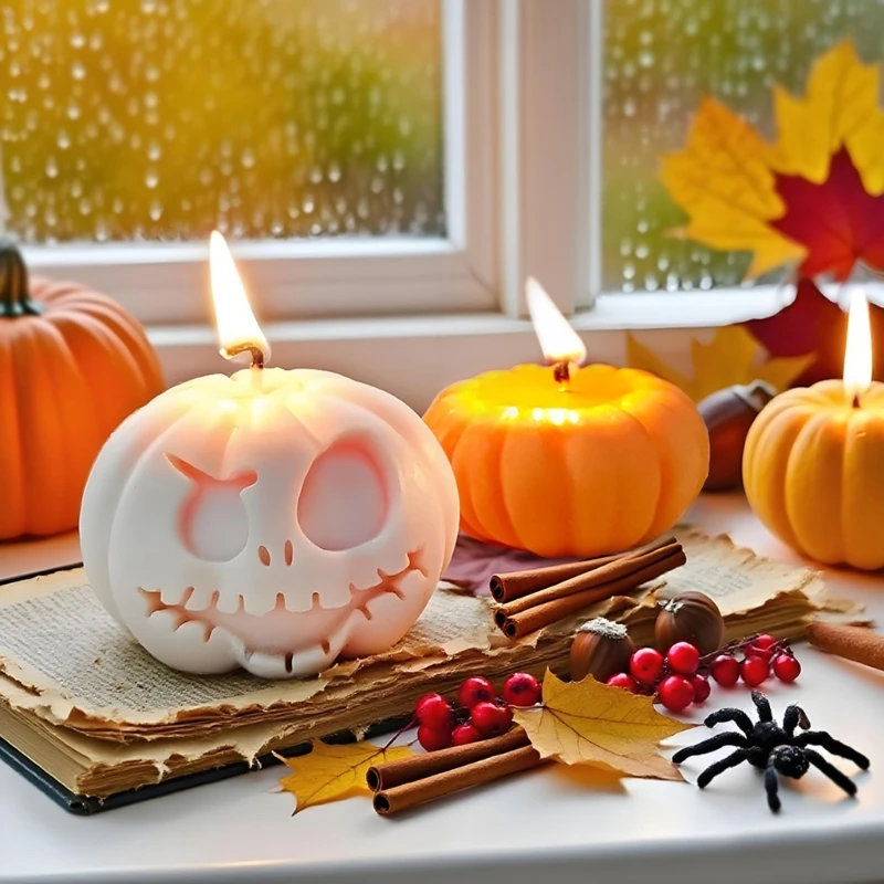 95AB Skull/Pumpkin Reusable Silicone Moulds Halloween Crafting Tool Multiple Weights Easy Releasing Design