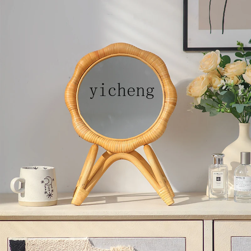 ZML makeup mirror Nordic ins home silent wind tabletop table decoration beauty mirror Maido weaving