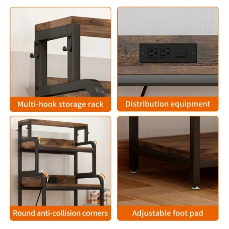 4-Tier Microwave Stand (Brown) - Vintage Mini Fridge Stand Bakers Rack Storage