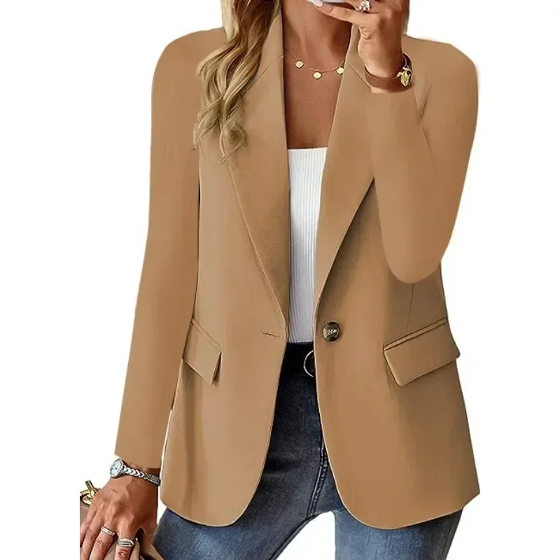 Autumn winter women\'s cardigan mini suit jacket commuting style long sleeved fashion elegant solid color casual women\'s suit top