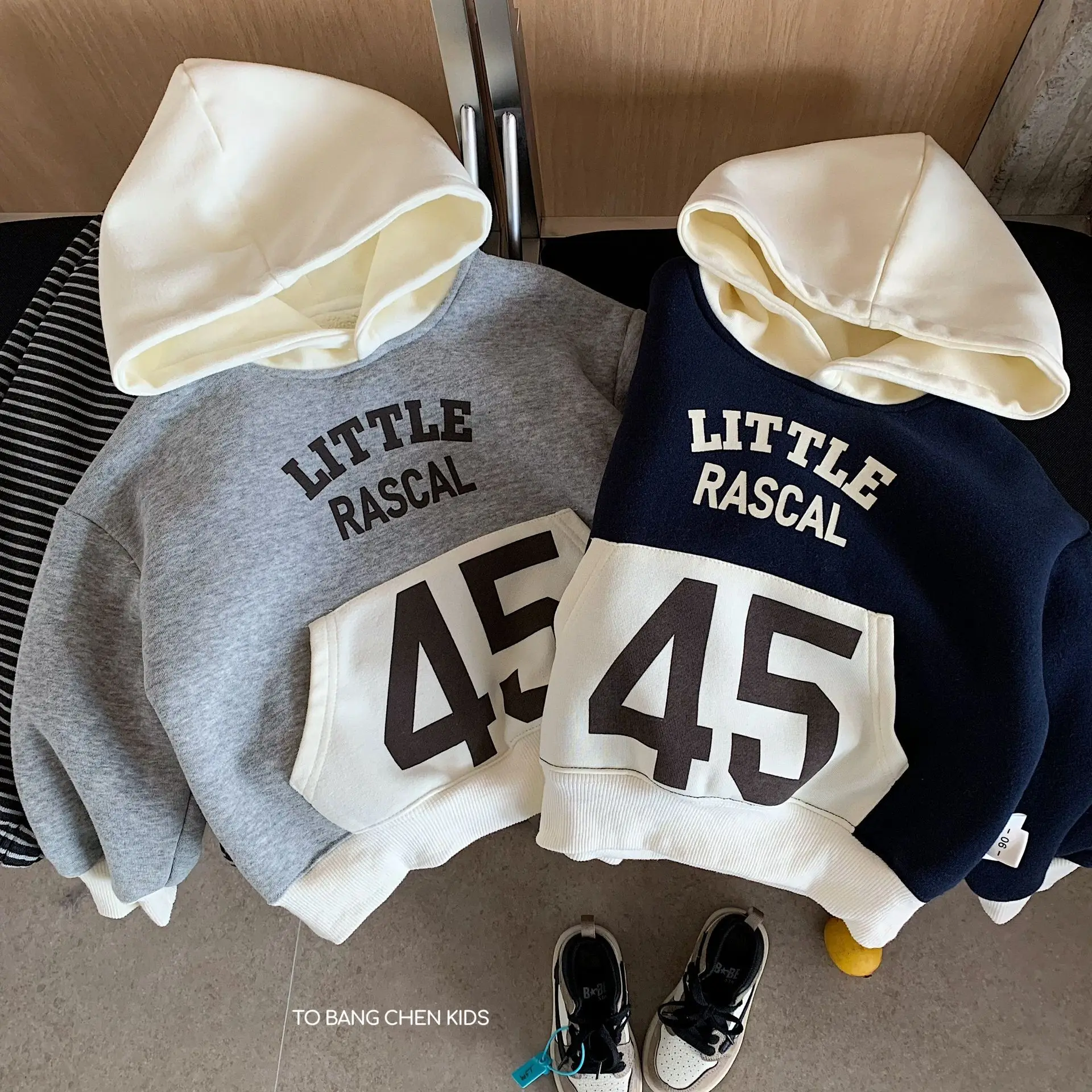 

Toddler Boys Sweatshirt New Winter Letter Printed Thick Warm Patchwork Kids Baby Boys Hoodies Casual Infant Boys Sweatshirt Tops