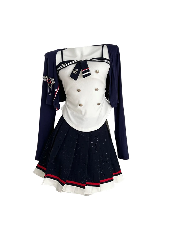 

Fall College Sle iny Starry Tank Top ort Skirt Open Cardigan Tee-Piece Set Slimming ter Ne Knitwear for Teens