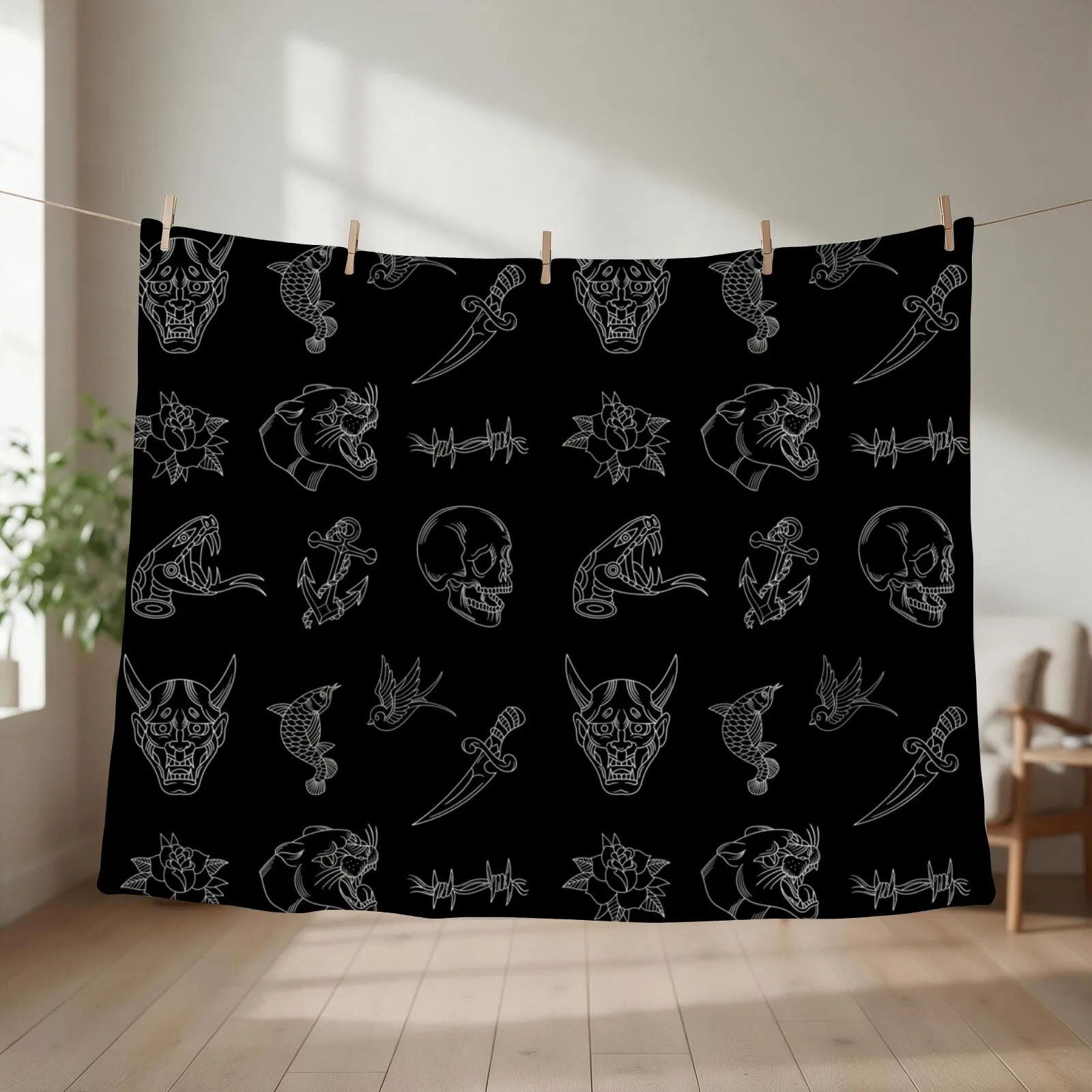 Traditional Tattooss Throw Blanket couch cozy soft plush fuzzy picnic outdoor blanket