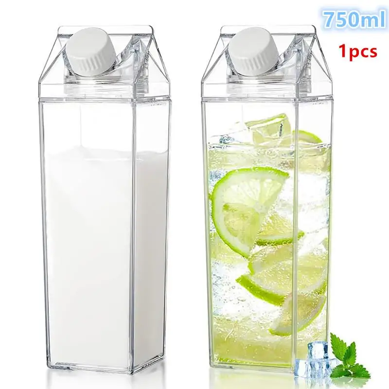 750ML Transparent Milk Bottle Water Box Square Milk Coffee Juice Tea Cup Transparent Milk Storage For Outdoor Sports Camping Gym view 4