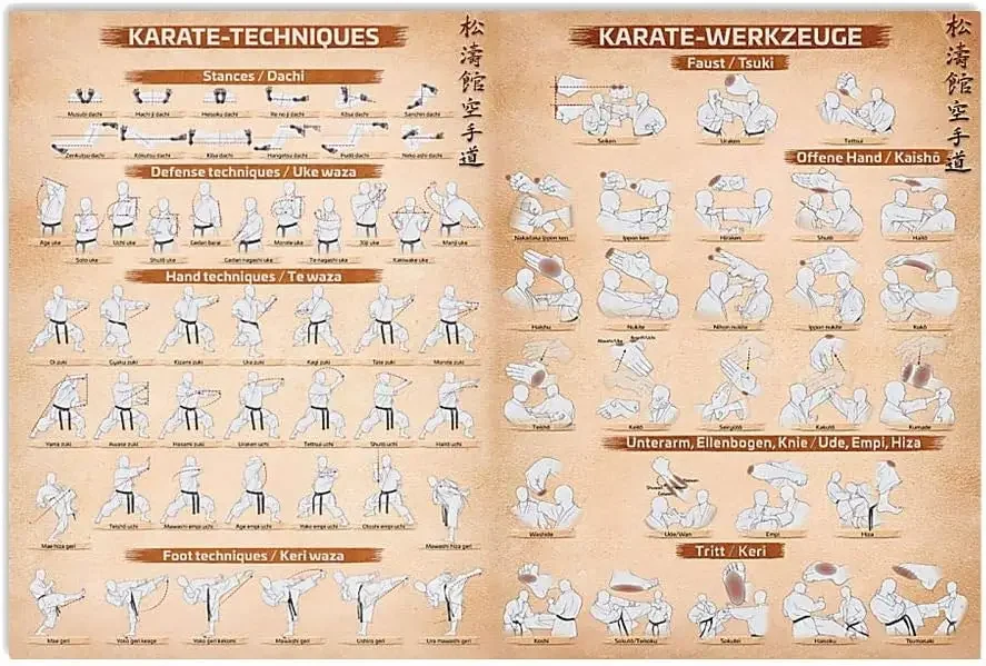 Karate- Techniques Werkzeuge Metal Sign Vintage Martial Arts Hall Decor Karate Knowledge Tin Poster Home Club Office Wall Decor