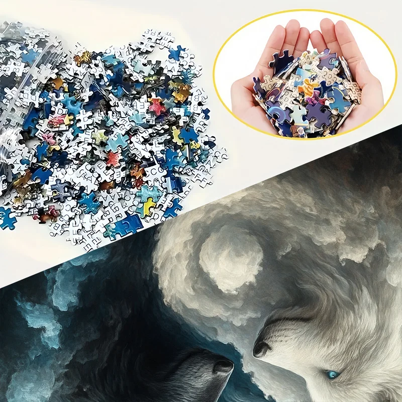 500/1000 peças quebra-cabeça temático de tai chi yin-yang e lobo-grande cérebro adulto desafiador adequado para decoração, presente, colecionável