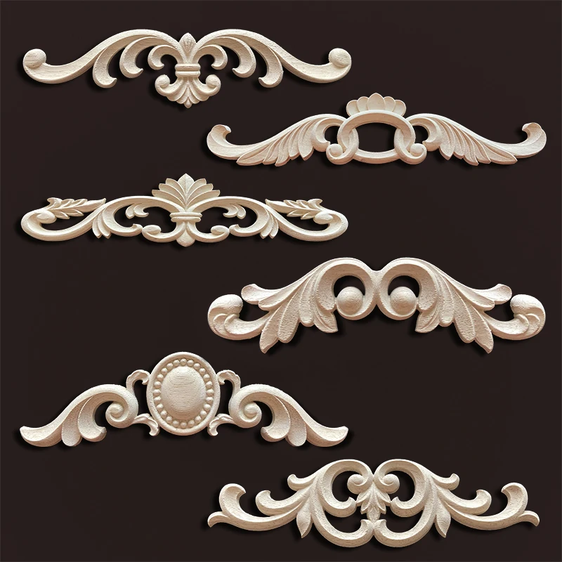 Decorative Wood Appliques Woodcarving Antique Onlays Mouldings Background Wall Decoration for Living Room Furniture Accessories