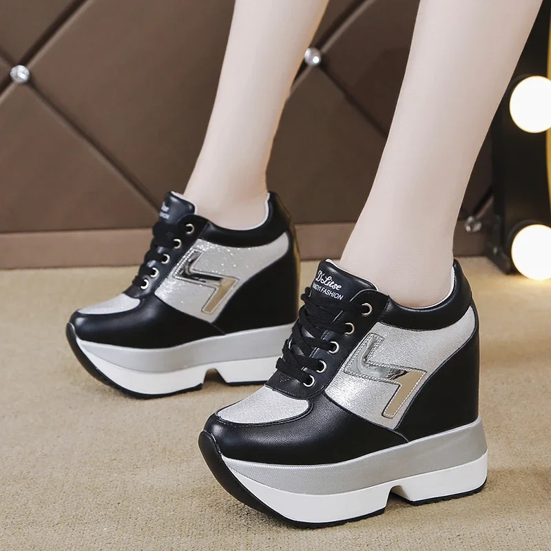 Hot  Autumn Women High Platform Shoes Height Increasing Casual Shoes 10CM Thick Sole Trainers Breathable Shoes Women Sneakers